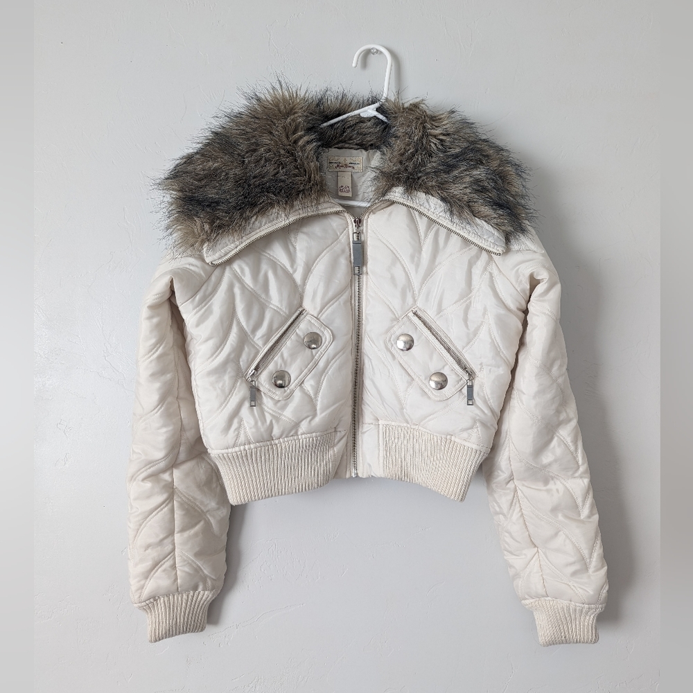early 00's white cropped fur jacket